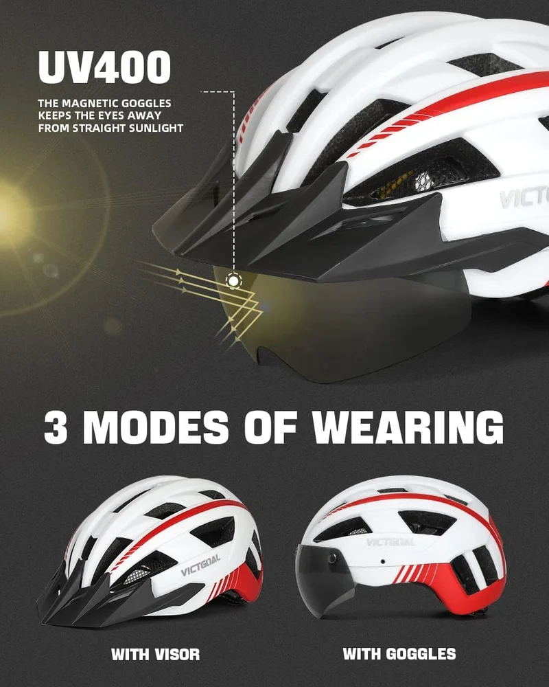 VICTGOAL Fahrradhelm Herren Damen MTB Helm mit Abnehmbarer Magnetische Schutzbrille Visier Atmungsak