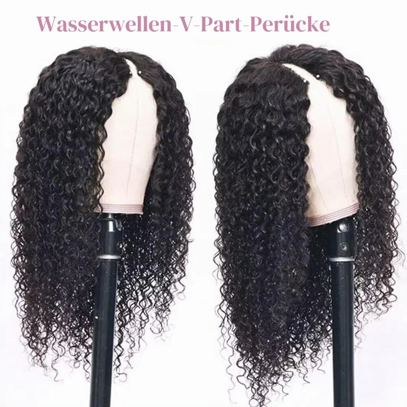 Echthaar Perücke Water Wave V Part Human Hair Wig For Women Culy V Part Human Hair None Lace Front W