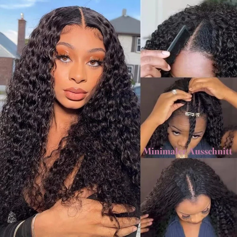 Echthaar Perücke Water Wave V Part Human Hair Wig For Women Culy V Part Human Hair None Lace Front W