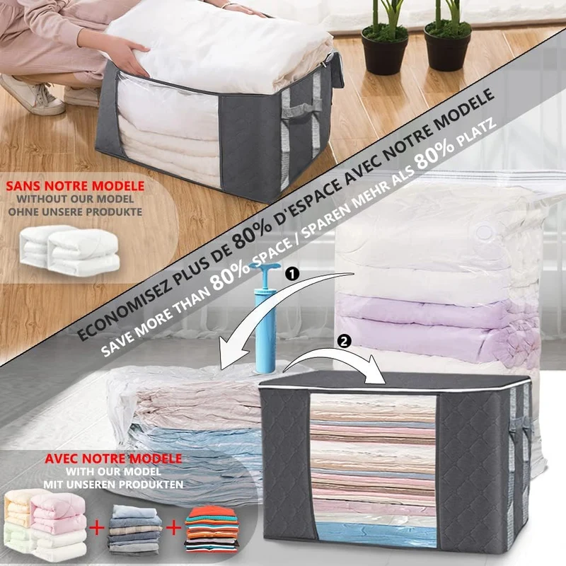 VOUNOT® Grosse Vakuum Aufbewahrungstasche mit Pumpe, 4 Stück Vakuumbeutel, 4 Stück Aufbewahrungstasc