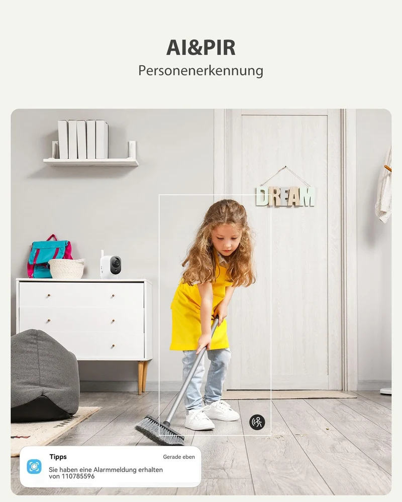 COCOCAM 4G Überwachungskamera Innen mit SIM Karte, 6000mAh Akku, 355°P 90°T, 2K kabellose Kamera für