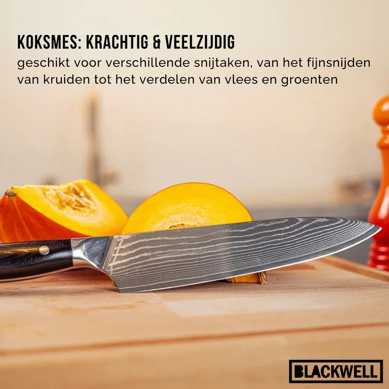 Blackwell Kochmesser im japanischen Stil - 67-lagiger Damaststahl - VG10 - 20 cm