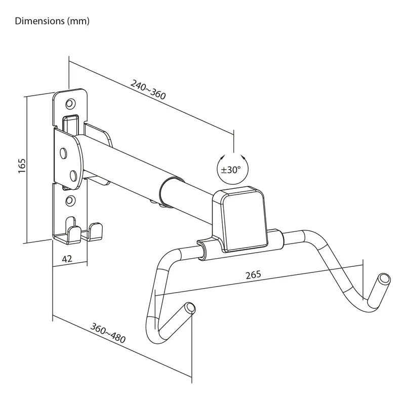Maclean Horizontal Wall-Mounted Bike Rack, Steel, Max. Load 30 kg, Adjustable Angle, MC-172