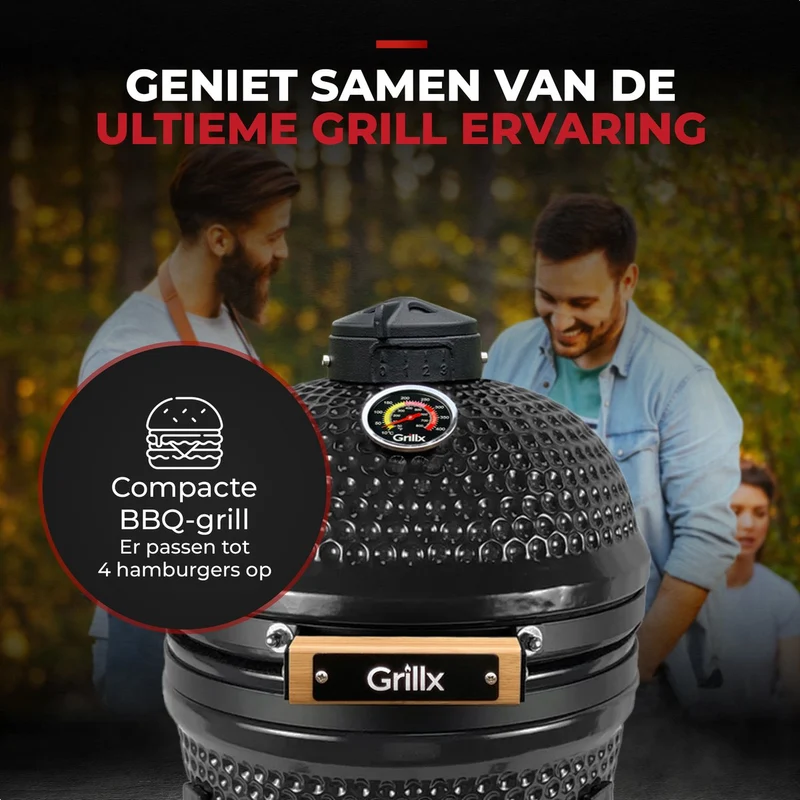 GrillX Kamado 13 Zoll - inklusive Abdeckhaube - Barbecue Egg - Holzkohlegrill - Schwarz - Ø 27 cm