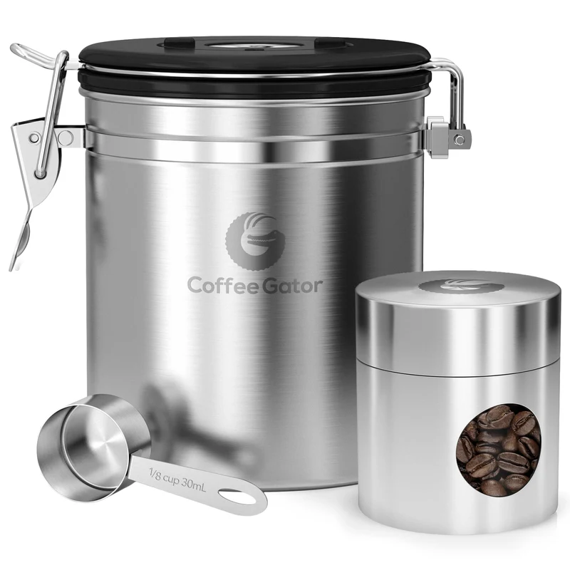 Coffee Gator Kaffeedose Edelstahl, Luftdicht Vorratsdose mit Deckel, Datum Tracker, CO2-Freigabevent