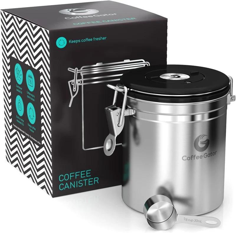Coffee Gator Kaffeedose Edelstahl, Luftdicht Vorratsdose mit Deckel, Datum Tracker, CO2-Freigabevent