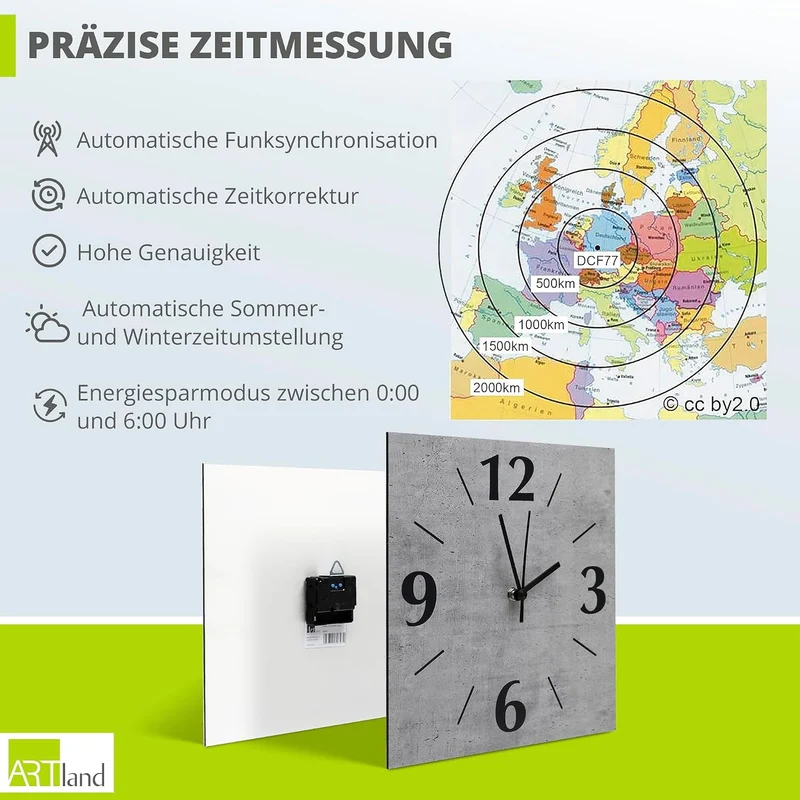 ARTLAND Wanddeko Wanduhr ohne Tickgeräusche Alu Funkuhr 30x30 cm Quadratisch Lautlos analoge Funkuhr