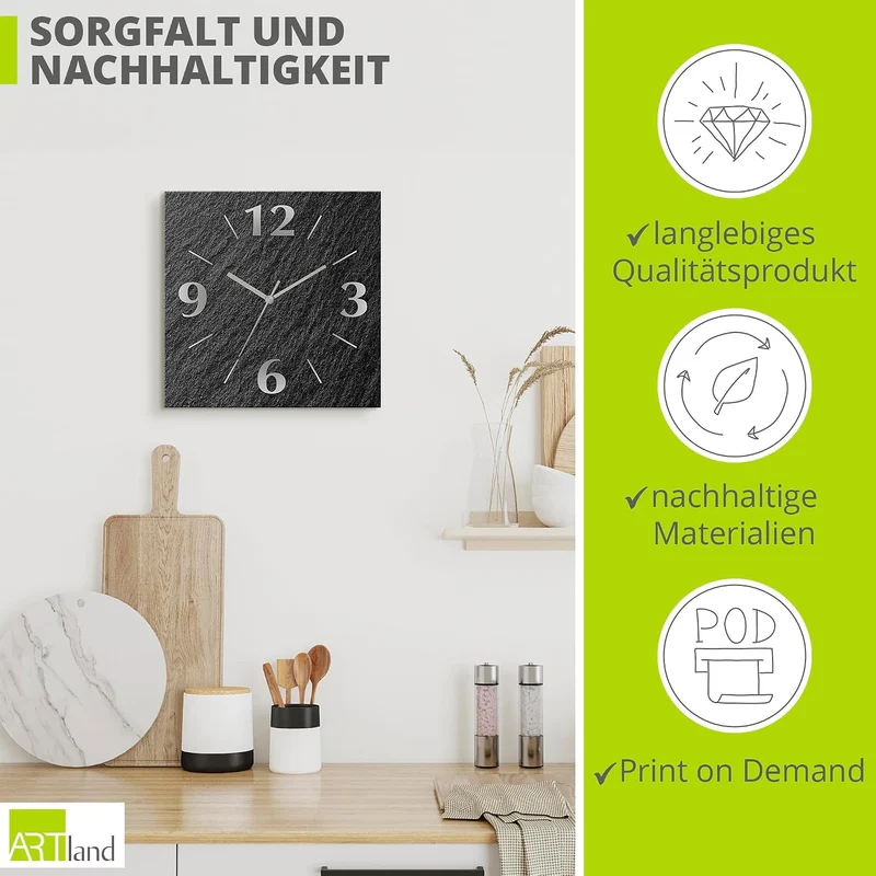 ARTLAND Wanddeko Wanduhr ohne Tickgeräusche Alu Funkuhr 30x30 cm Quadratisch Lautlos analoge Funkuhr