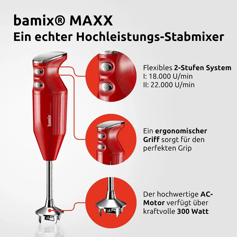 bamix Stabmixer Set M350 MAXX inkl. Multifunktions-, Fleisch-, Gemüsemesser, Quirl, Schlagscheibe au