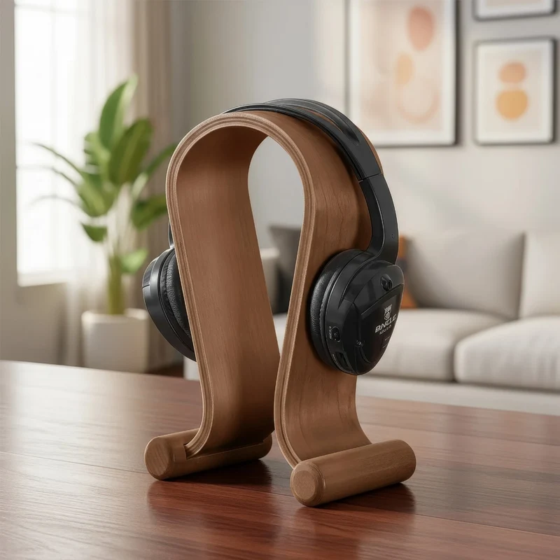 Maclean MC-815W Headphones Stand made of Wood, Colour: Nutbrown