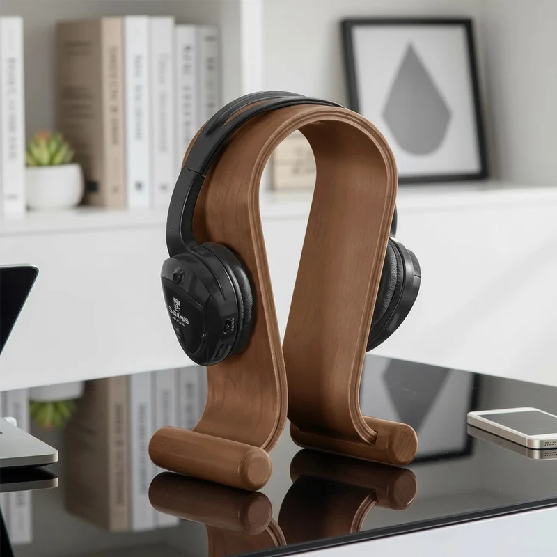Maclean MC-815W Headphones Stand made of Wood, Colour: Nutbrown