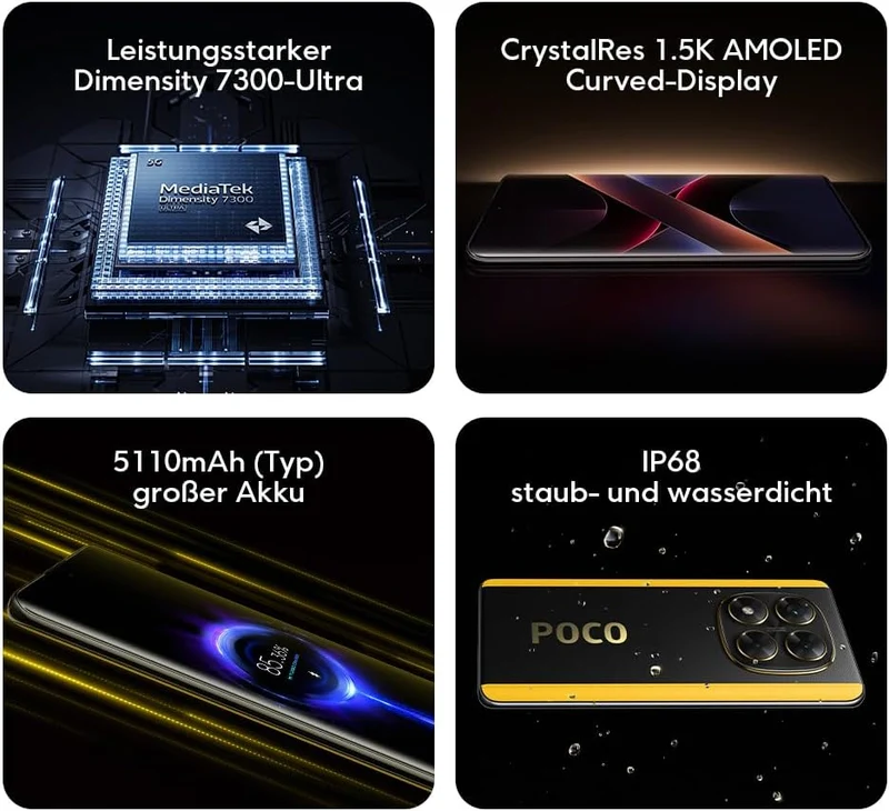 Xiaomi Poco X7 Smartphone, 12+512GB, Silber, 50MP Hauptkamera mit OIS, 5110mAh Akku, IP68 POCO X7 12