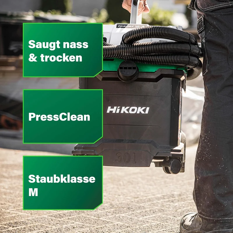 HiKOKI Nass- und Trockensauger - 1200 W, 30 L, M-Klasse, Kompakt und Leicht, Manuelle Filterreinigun