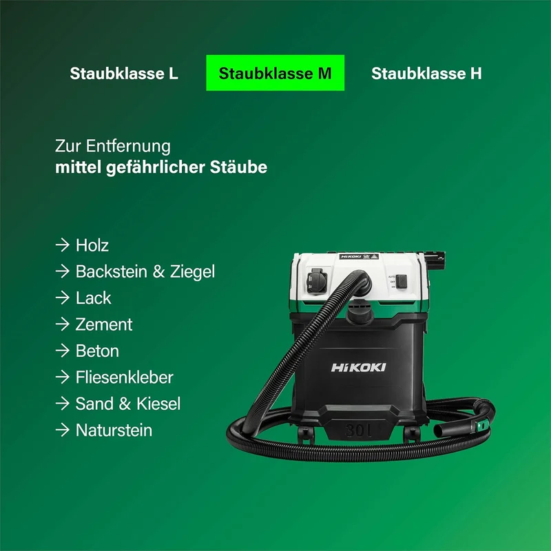 HiKOKI Nass- und Trockensauger - 1200 W, 30 L, M-Klasse, Kompakt und Leicht, Manuelle Filterreinigun