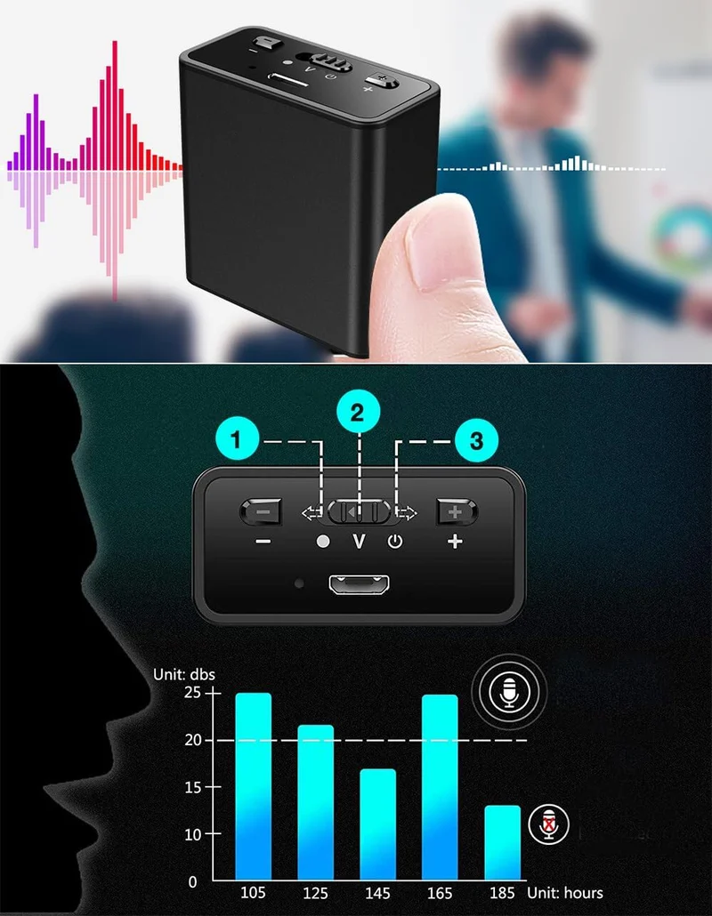 Kompaktes Diktiergerät Q65 | 32GB USB Audio-Aufnahmegerät | Diktaphon mit Sprachaktivierung, 192kbps