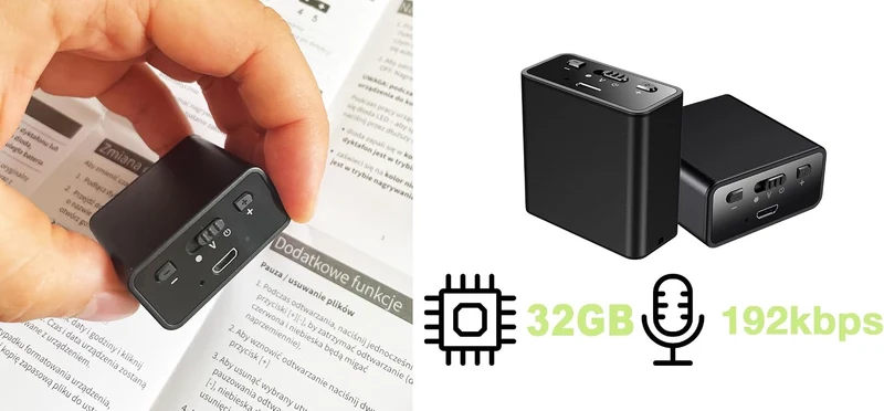 Kompaktes Diktiergerät Q65 | 32GB USB Audio-Aufnahmegerät | Diktaphon mit Sprachaktivierung, 192kbps