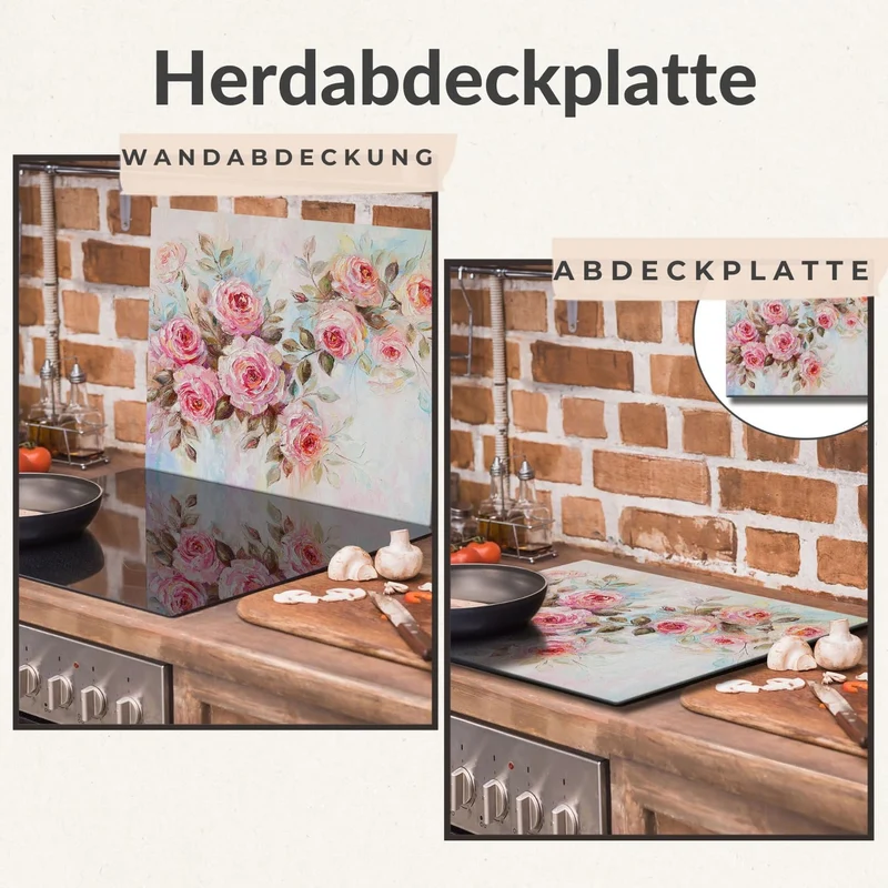 TMK ArtDeko Herdabdeckplatte 1 Teilig 60x52 cm - Spritzschutz Herdabdeckung – Herdschutz aus Sicherh
