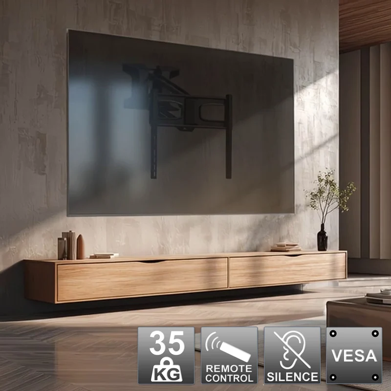 Maclean MC-891 Electric TV Wall Mount Bracket Remote 37''-70" VESA 35kg Over Fireplace Pull Down TV Holder EU plug