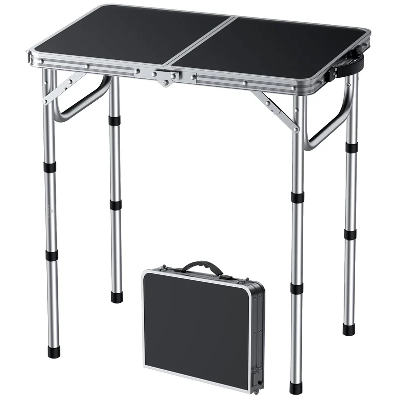 FUNYKICH Campingtisch Klapptisch 58x40cm, Faltbarer Grilltisch mit 3 Höhen Verstellbarer(26/48/67cm)