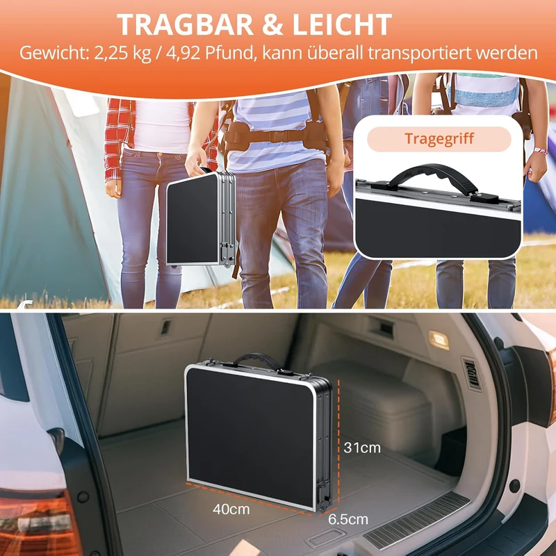 FUNYKICH Campingtisch Klapptisch 58x40cm, Faltbarer Grilltisch mit 3 Höhen Verstellbarer(26/48/67cm)