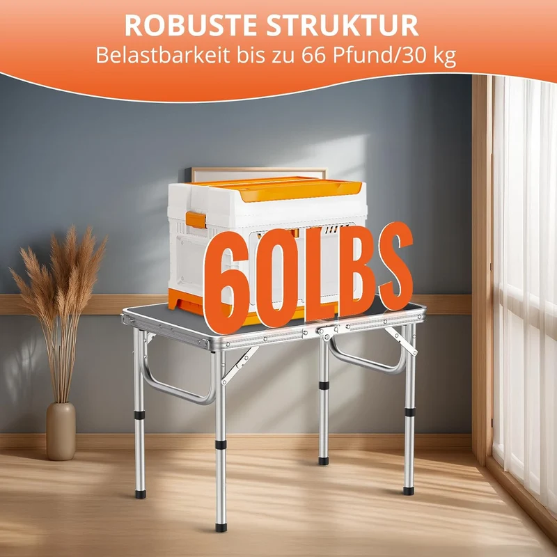 FUNYKICH Campingtisch Klapptisch 58x40cm, Faltbarer Grilltisch mit 3 Höhen Verstellbarer(26/48/67cm)