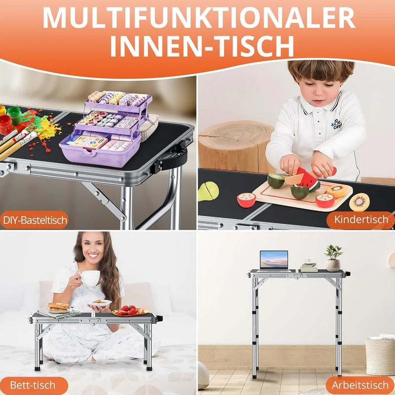 FUNYKICH Campingtisch Klapptisch 58x40cm, Faltbarer Grilltisch mit 3 Höhen Verstellbarer(26/48/67cm)