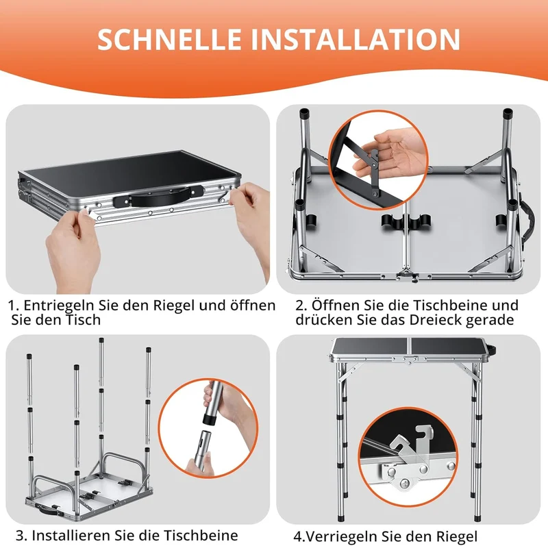 FUNYKICH Campingtisch Klapptisch 58x40cm, Faltbarer Grilltisch mit 3 Höhen Verstellbarer(26/48/67cm)