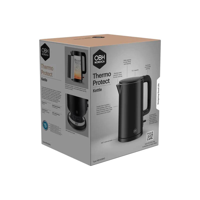 OBH Nordica - Wasserkocher Thermo Protect 1,5 l schwarz