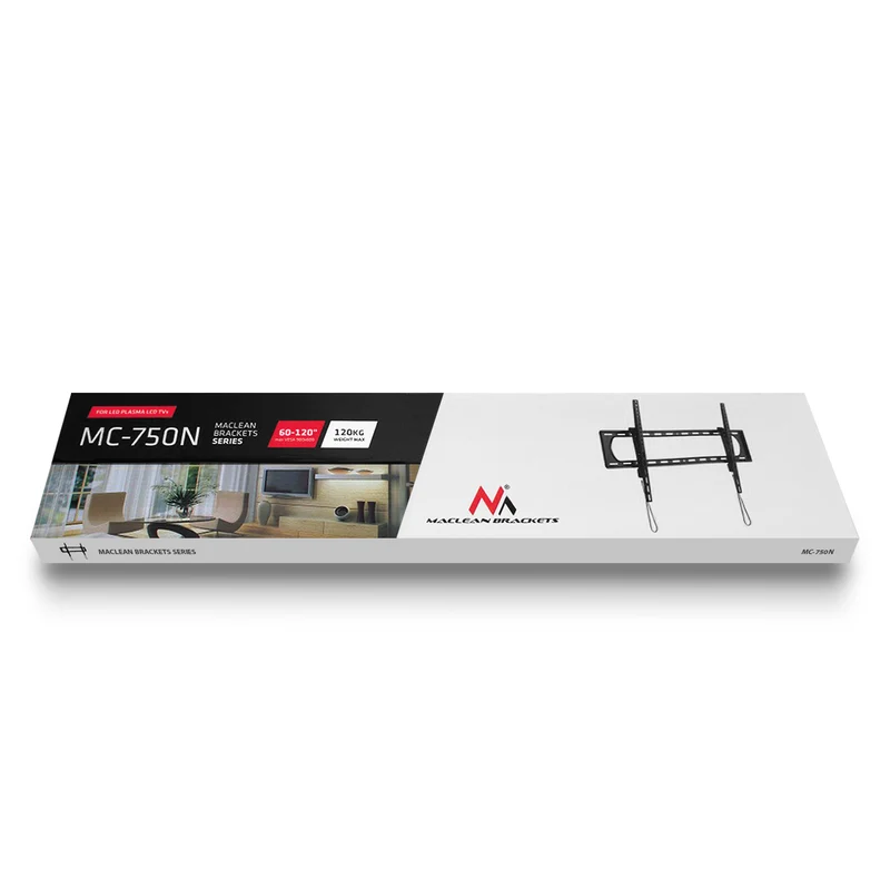 Maclean TV MC-750N Heavy Duty TV Wall Mount Bracket max. 120kg Flat Slim Tilting VESA 900x600 60-120" Black