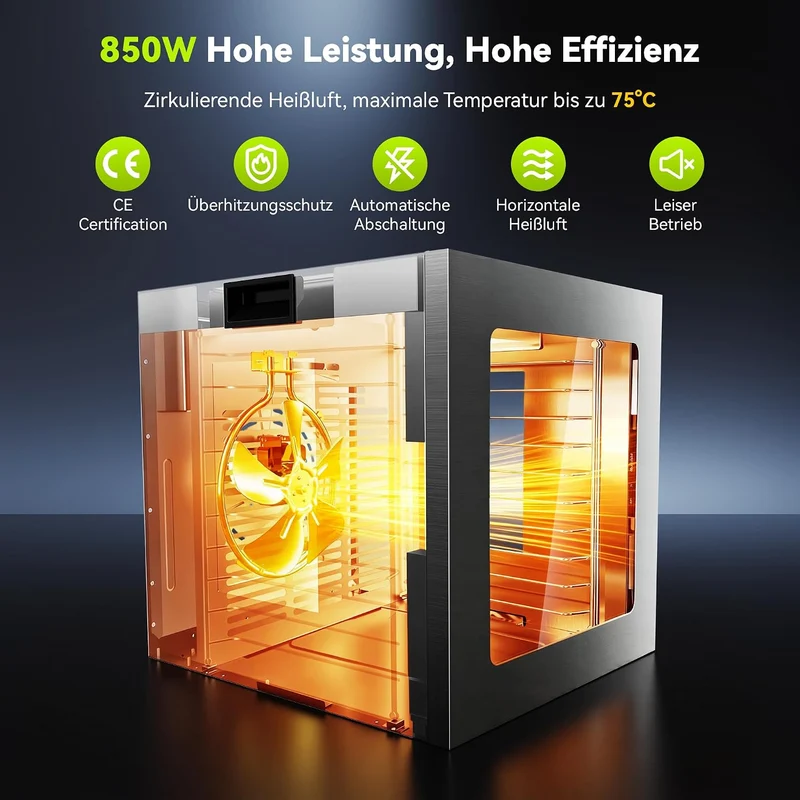 AIRFISH Edelstahl Dörrautomat, Food Dehydrator mit 67+ Rezepten, 10 Edelstahl Dörretagen, Digitale S