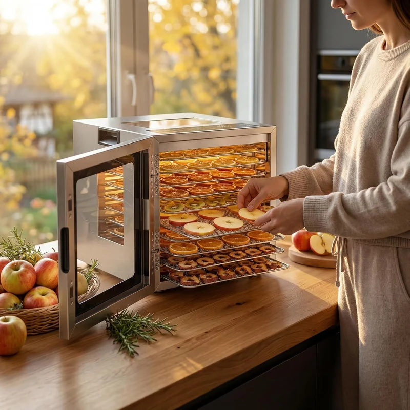 AIRFISH Edelstahl Dörrautomat, Food Dehydrator mit 67+ Rezepten, 10 Edelstahl Dörretagen, Digitale S