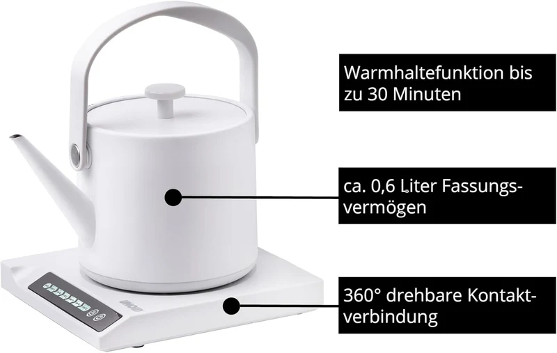 Unold 18210 Blitzkocher Clara, Wasserkocher, 1.000 W, 0,6L – 360° drehbar, mit Warmhaltefunktion, 7