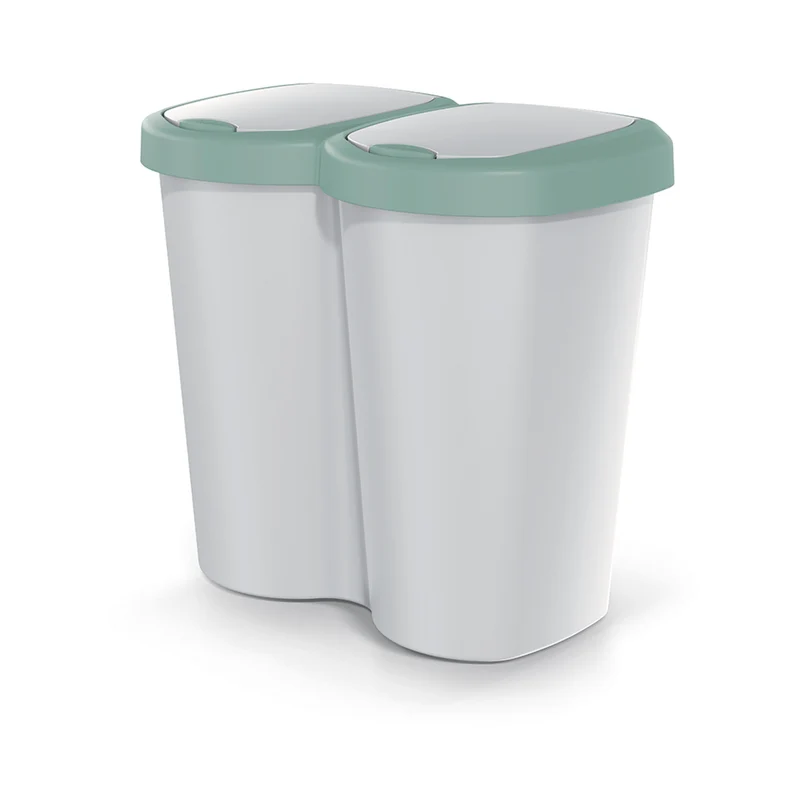 Compacta B Duo trash garbage can, green/ash, 40L capacity, one compartment, two lids, wall-mounted version, NDBS40-5575C_427C