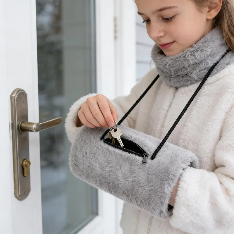 Winmany Handwärmer aus Kunstfell, für Damen, Winter, weicher Plüsch, mit Aussentasche für Handy, Sch