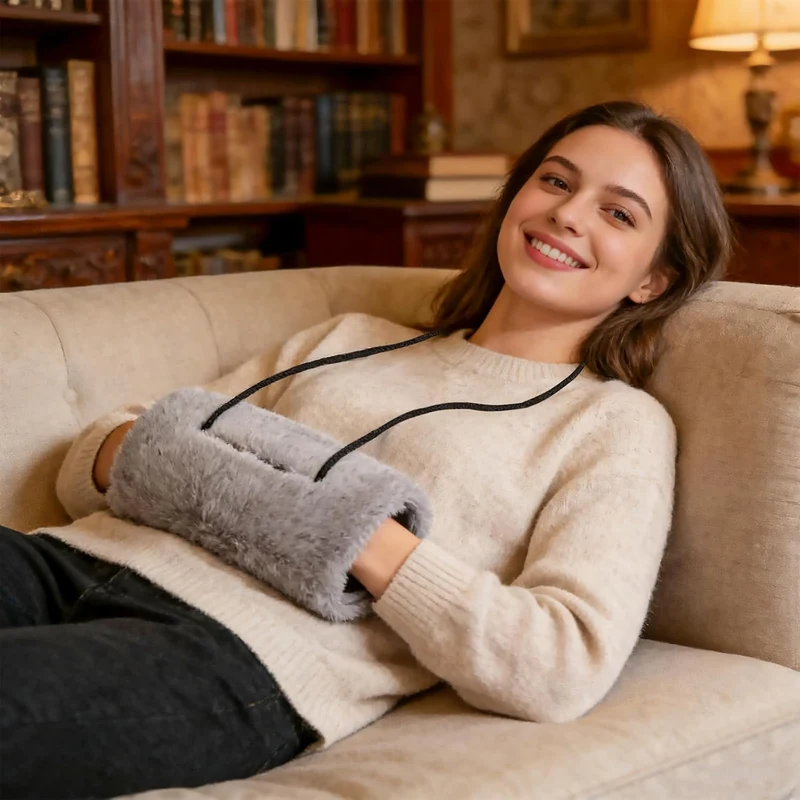 Winmany Handwärmer aus Kunstfell, für Damen, Winter, weicher Plüsch, mit Aussentasche für Handy, Sch