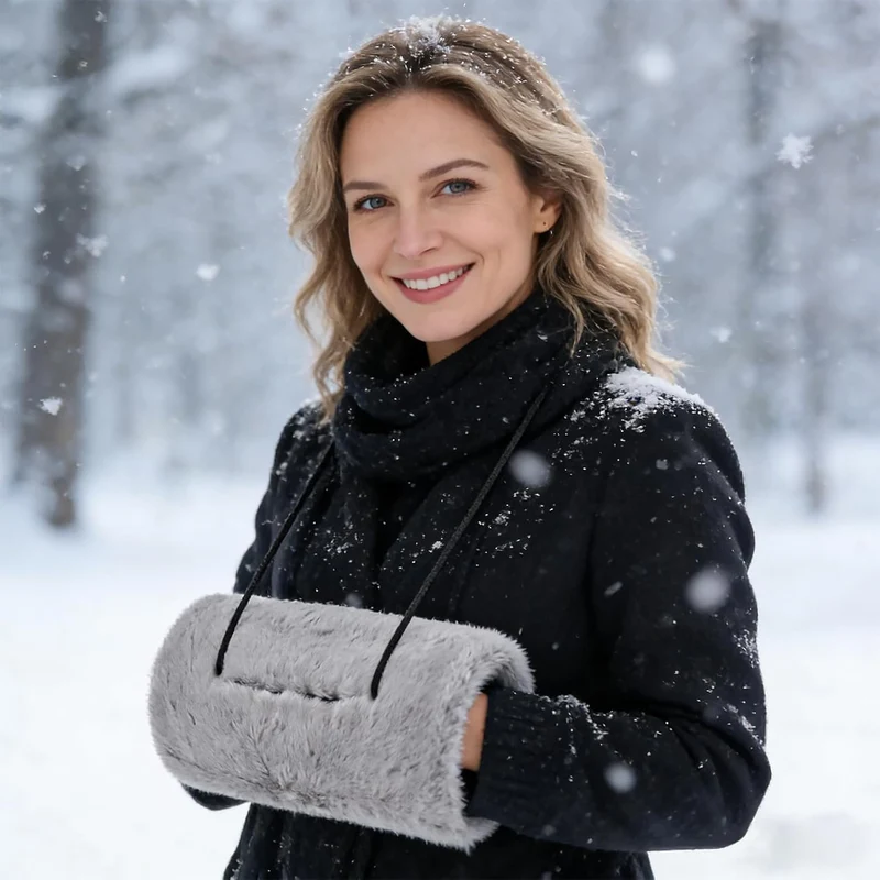 Winmany Handwärmer aus Kunstfell, für Damen, Winter, weicher Plüsch, mit Aussentasche für Handy, Sch