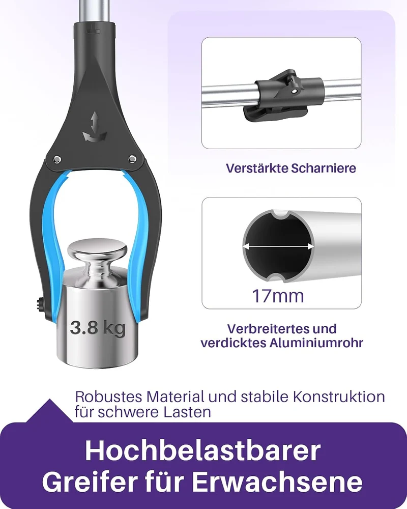 KEKOY Greifer für Senioren Testsieger 110cm Robuste Aluminium, Müllzange Greifzange Profi, Extra Lan