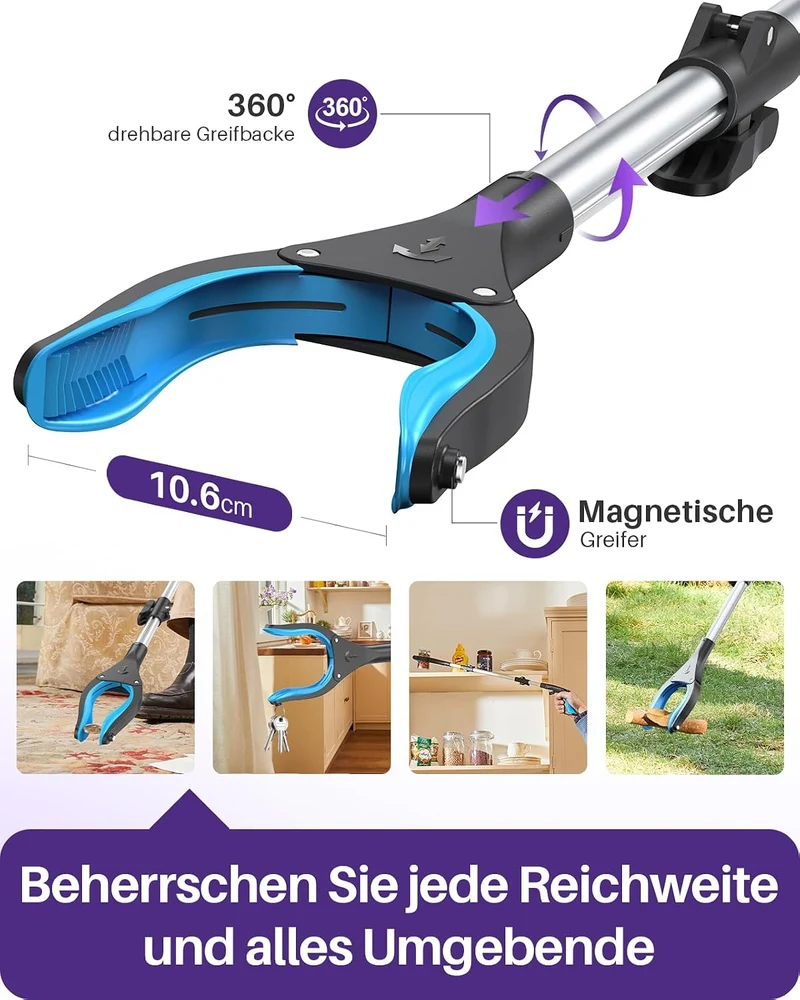 KEKOY Greifer für Senioren Testsieger 110cm Robuste Aluminium, Müllzange Greifzange Profi, Extra Lan