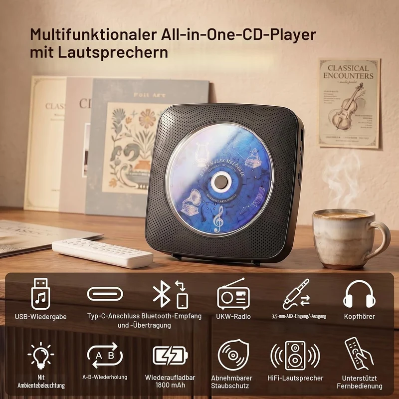 Gueray Tragbarer CD Player Tragbar : Radio CD Players Kinder CD-Player Discman mit 1800mAh Akku Laut