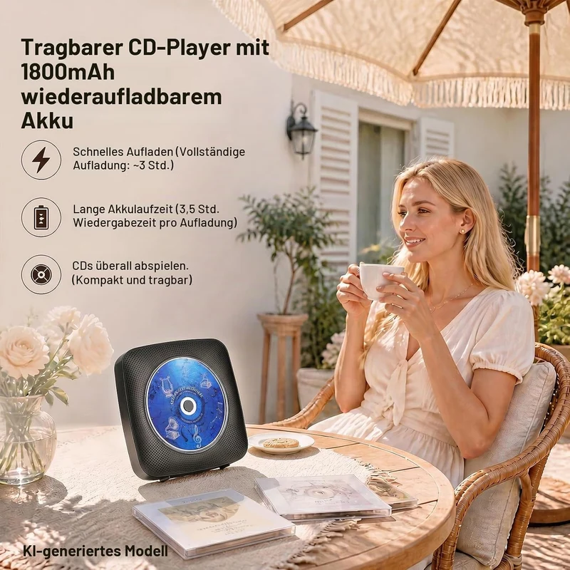 Gueray Tragbarer CD Player Tragbar : Radio CD Players Kinder CD-Player Discman mit 1800mAh Akku Laut