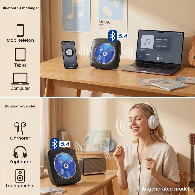 Gueray Tragbarer CD Player Tragbar : Radio CD Players Kinder CD-Player Discman mit 1800mAh Akku Laut