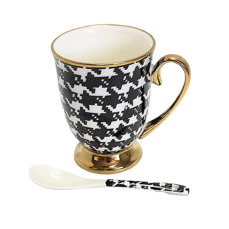 Mug Pepit Gold Handle Base Spoon Porcelain Exclusive, Queen Isabel