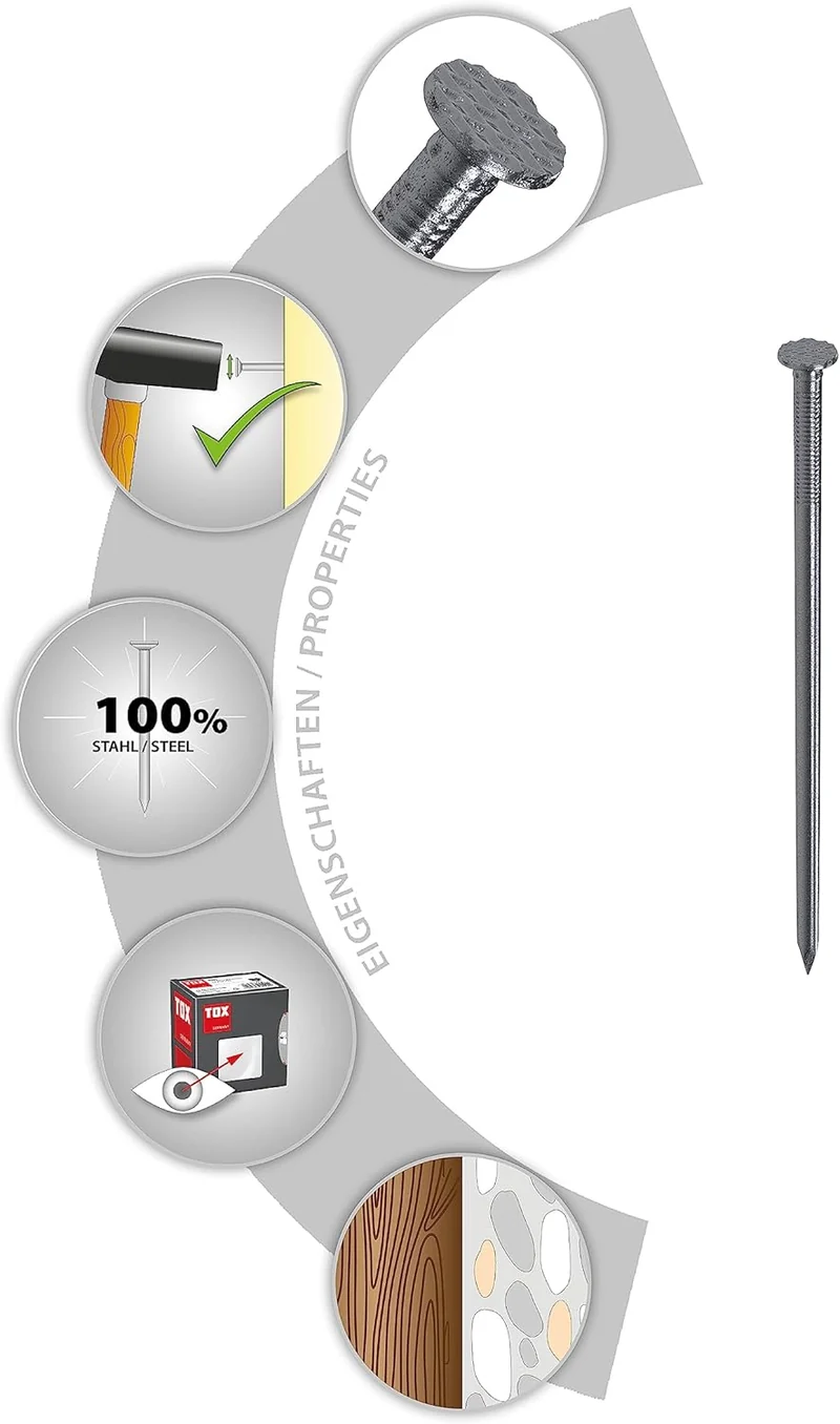 TOX Drahtstifte Nails 2,0x40 mm mit Senkkopf für einfache Holzverbindungen und ebene Flächen, univer
