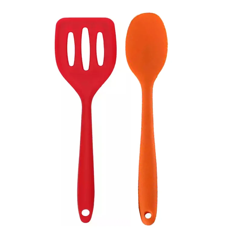 2 Pcs Silicone Slotted Turner & Spoon Set (Heat-Resistant Non-Stick Cooking Utensils)