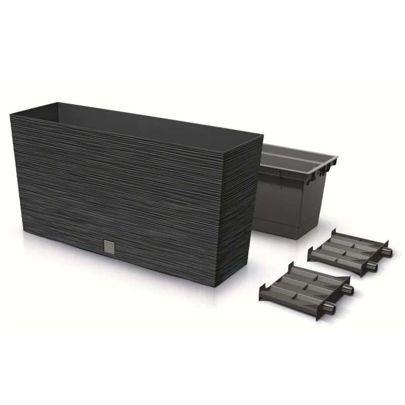 Prosperplast DFC800M-S433 Furu Case Middle Planter with Insert Plant Trough Flower Pot Indoor Outdoor 77x23.5x41cm Anthracite Black