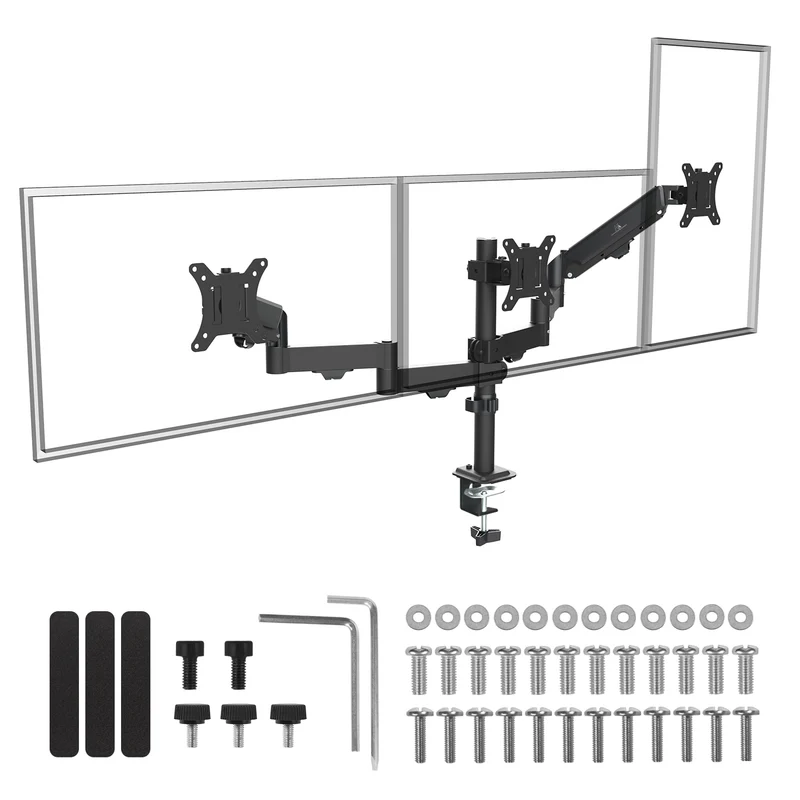 Maclean 3 monitor mount, gas spring, 17"-27", 2-8kg, black, MC-137