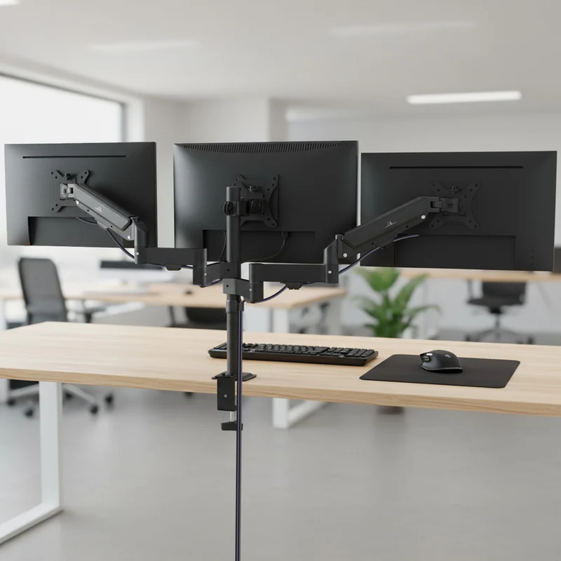Maclean 3 monitor mount, gas spring, 17"-27", 2-8kg, black, MC-137