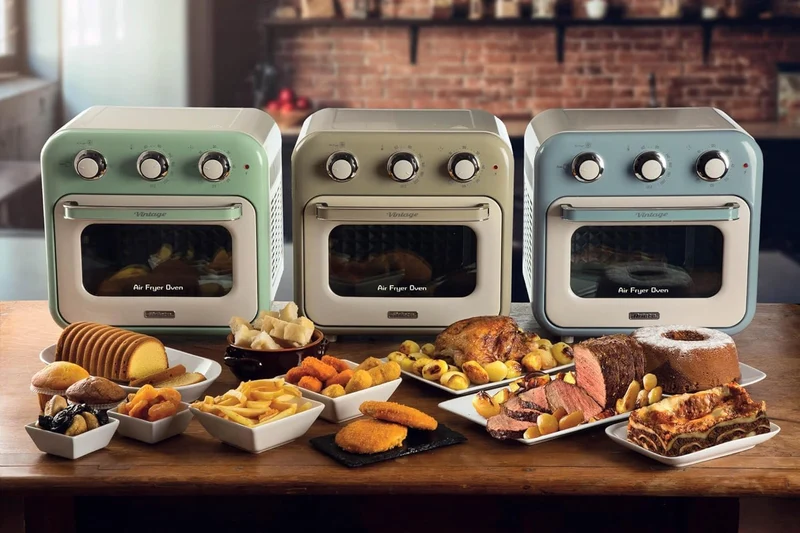 Ariete Vintage, 4632 2-in-1 Heissluftfritteuse und Ofen, 16 L Fassungsvermögen, Körbe und Drehspiess