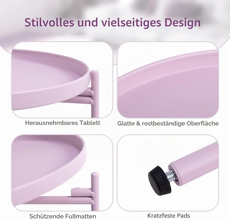 HollyHOME Beistelltisch Metall Rund Balkontisch Klein 2 Ebenen Metall Couchtisch Nachttisch Sofatisc