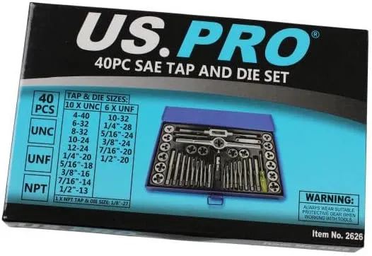 US PRO 2620 Metrisches Gewindeschneider-Set aus legiertem Stahl, M3-M12, Blau, 40-teilig